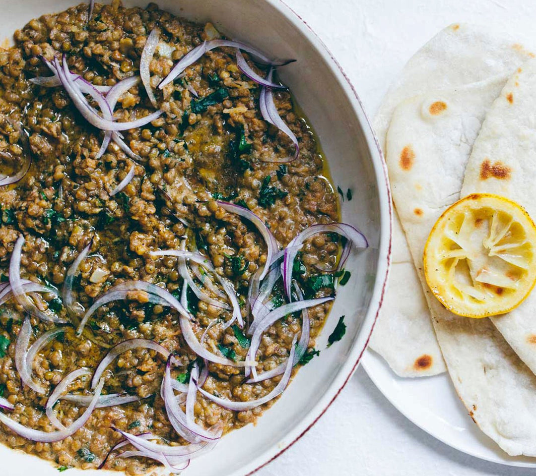 Crushed Puy Lentils with Turmeric and Tahini