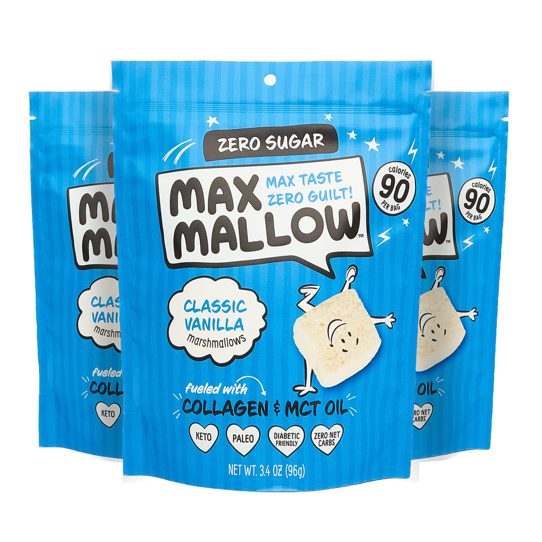 NEW Know Brainer Max Sweets  Low Carb Keto Classic Vanilla Max Mallow - Atkins, Paleo, Diabetic Diet Friendly Health Snack - Gluten Free, Soy Free & Zero Sugar snack, Non-GMO Ketogenic 3 pack 10.2oz - Max Sweets