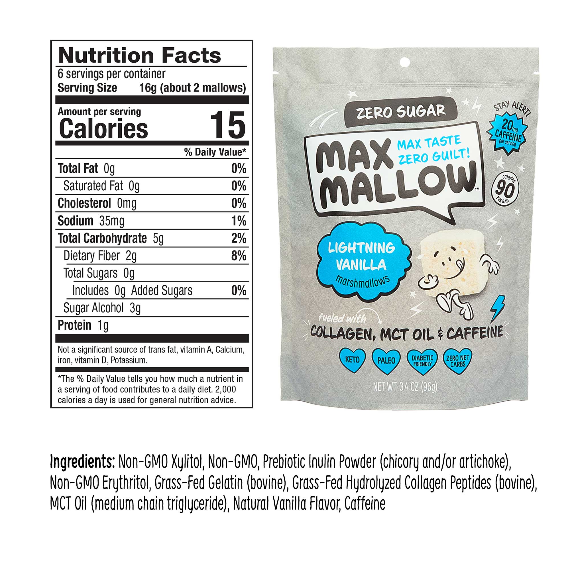 Caffeinated Lightning Vanilla Sugar-Free Marshmallow - Max Sweets